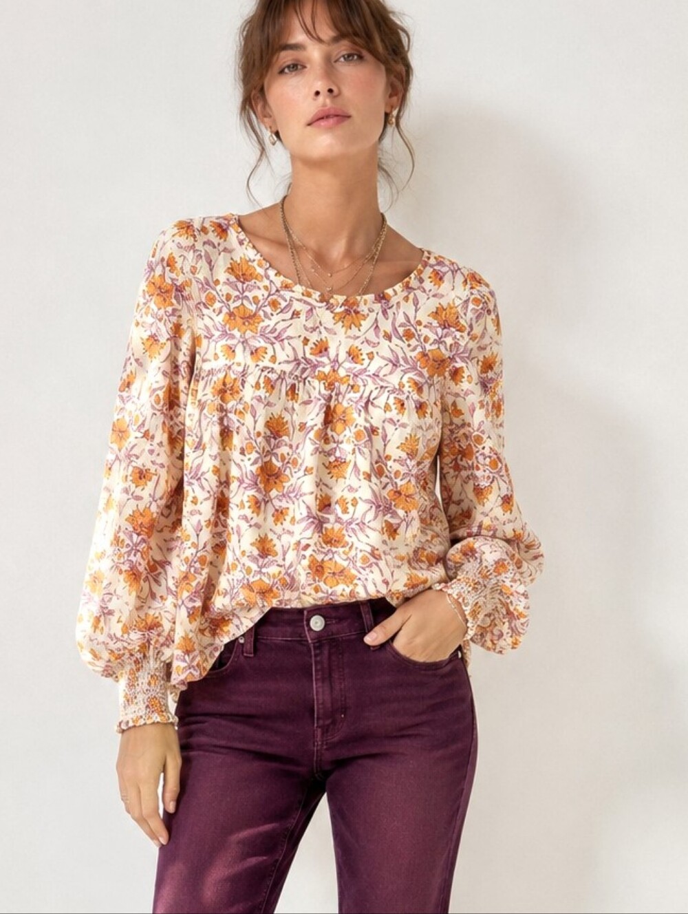 Universal Thread Floral Pullover Top Long Sleeve